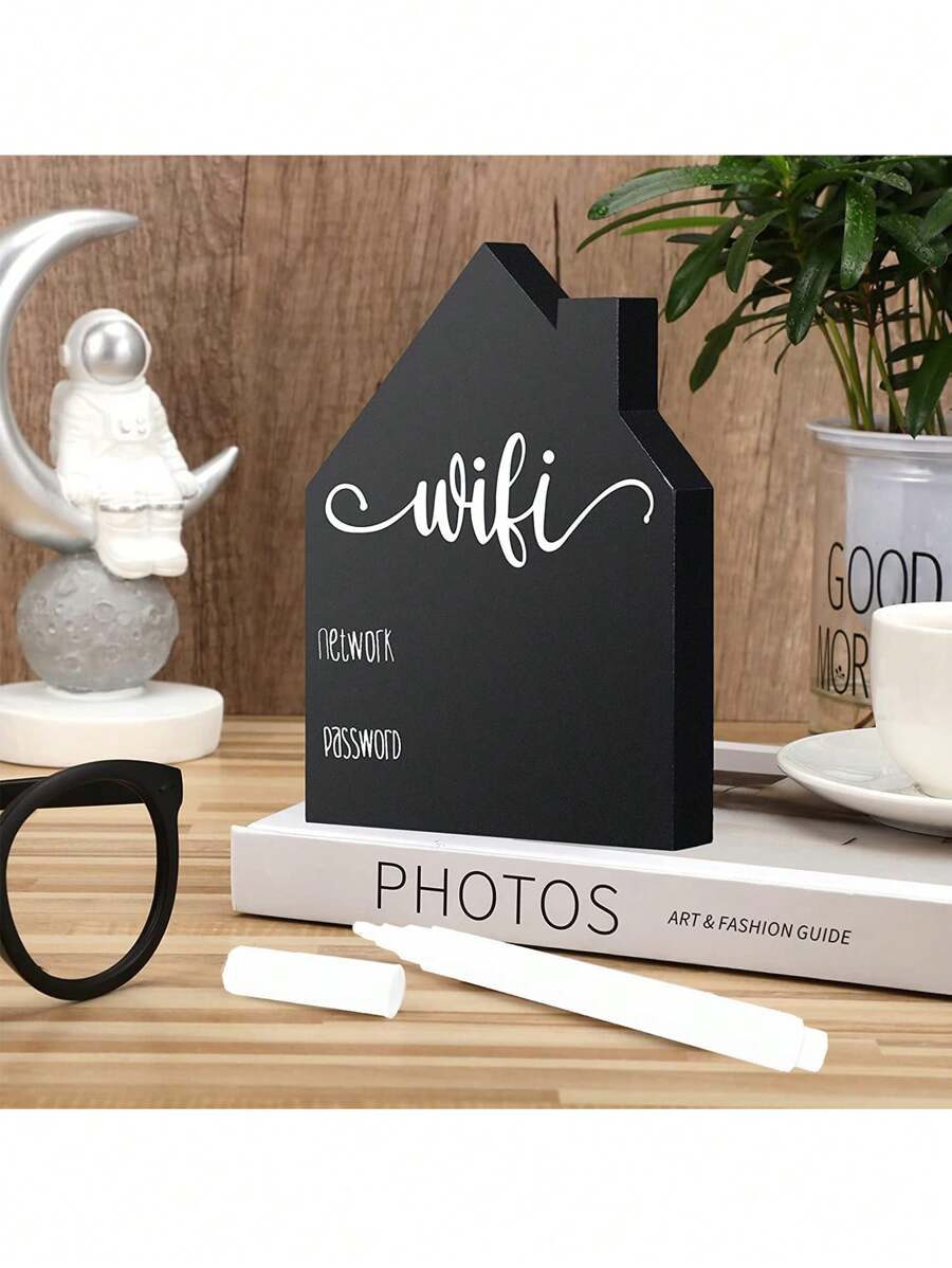 WiFi Password Sign Wooden Table WiFi Sign Freestanding Sign With Board Erasable Pen Chalkboard Style Freestanding Sign For Home Business Centerpieces Decor Best Gifts Birthday Graduation - Black - View 1