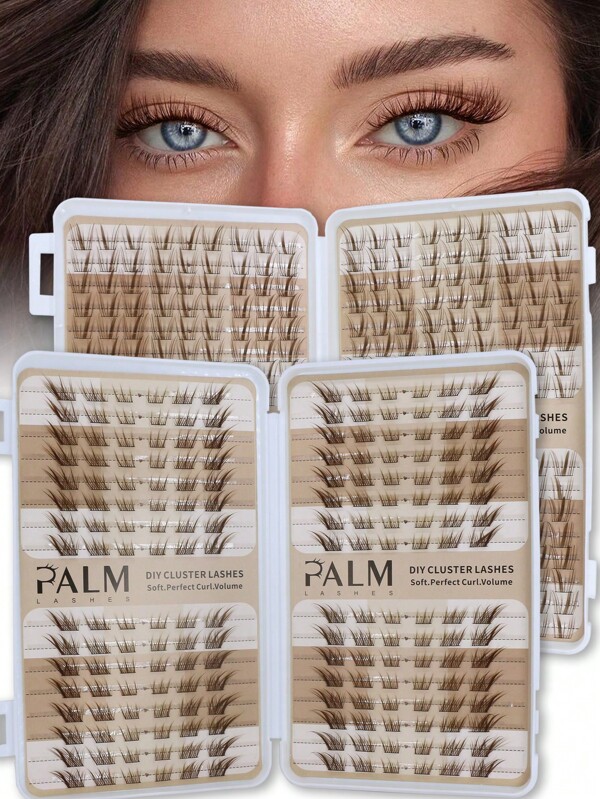 192Pcs/288Pcs Brown Lash Clusters Manga Lash Clusters Fairy Cat Eye Lash Clusters Natural Fox Eye Eyelashes Clusters Wispy C Curl Cluster 8-12-14MM Eyelash Extensions Anime DIY Individual Lashes Natural Look By PALM LASHES , Left And Right