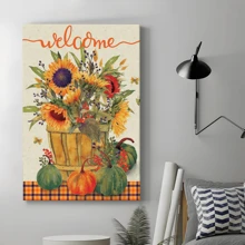 1Pc Framed Canvas Poster, Sunflower Basket Flag Wall Art Canvas Paintings, Ideal Gift For Bedroom Living Room Corridor, Wall Art, Wall Decor, Winter Decor, Room Decoration
