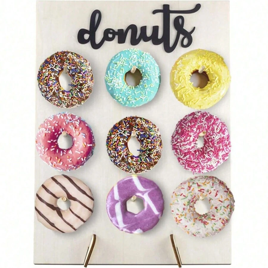 1 pièce, Présentoir à beignets en bois, Panneau d'affichage mural à beignets, Support à beignets en bois pour décoration de fête, mariage, anniversaire, fournitures de fête
