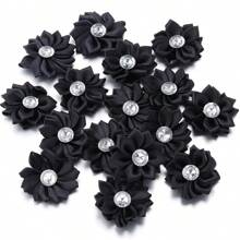 20pcs/Pack 4cm Rhinestone Satin Lotus Flower, Handmade DIY Clothing Shoes Hats Bags Corsages Hairclips, Gift Box Packaging Supplies