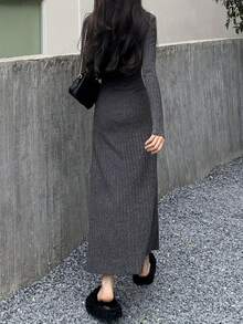 Women's Front Button Long Sleeve Simple Long Dress, Casual Everyday Wear