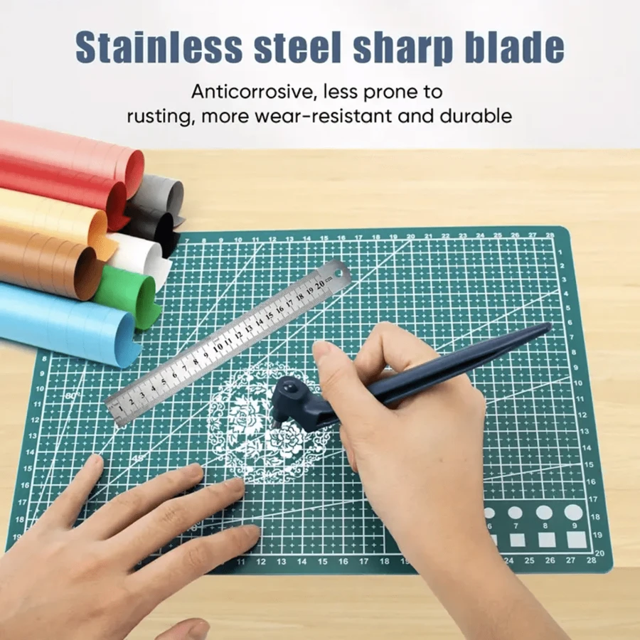 Dụng cụ cắt thủ công thước tam giác chính xác - Lưỡi dao bằng thép không gỉ xoay 360° - Dụng cụ cắt thủ công siêu sắc dành cho đồ thủ công bằng giấy, khuôn in vinyl và các dự án làm sổ lưu niệm - Nhiều màu - Xem 1
