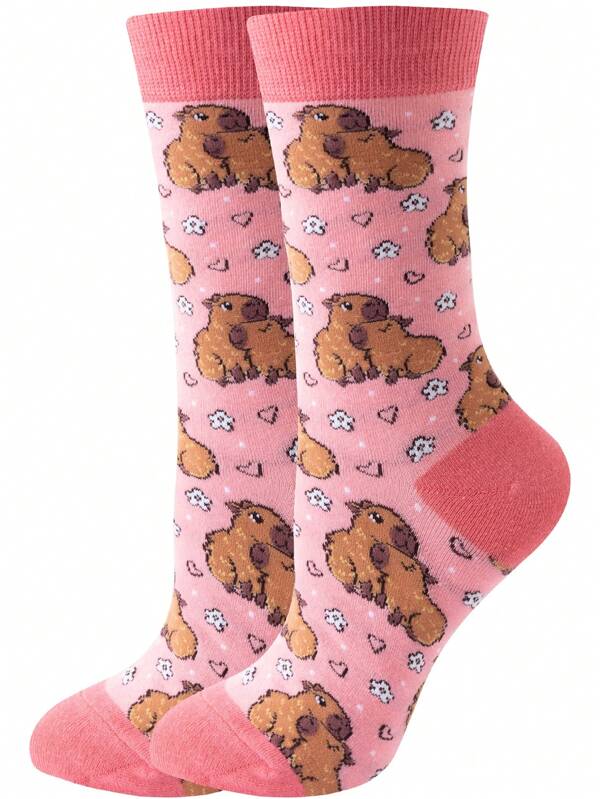 1 Pair Women Capybara Pattern Socks, Cute Casual Comfortable Socks Suitable For Daily Use