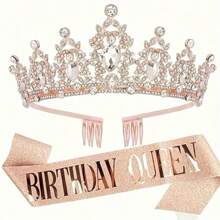 2件套生日女王腰带和水晶头饰，生日派对装饰，女士生日礼物，生日氛围布置，派对装饰 - 多色 - 查看 13