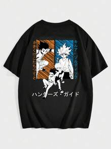 Anime T-Shirt Gon Killua HunterXHunter Otaku 100% Cotton Plus Size Yarn 30.1 - 黑色 - 查看 1