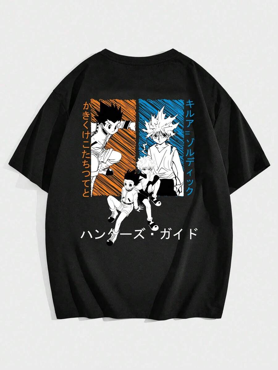 Anime T-Shirt Gon Killua HunterXHunter Otaku 100% Cotton Plus Size Yarn 30.1 - 黑色 - 查看 1