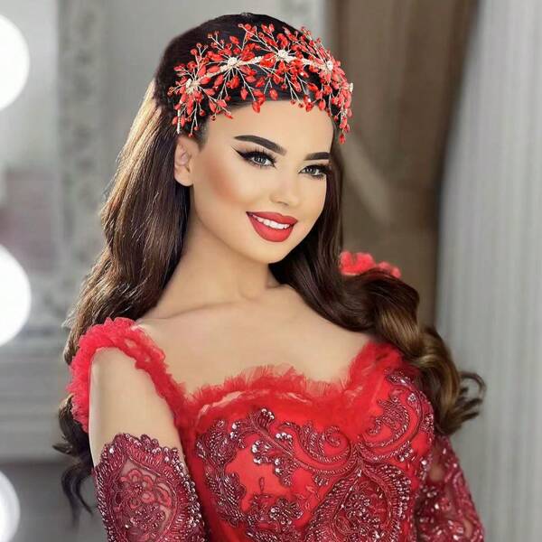 1 pieza Diadema de mujer con cuentas de cristal rojo, verde y azul, adecuada para novia, boda y fiesta