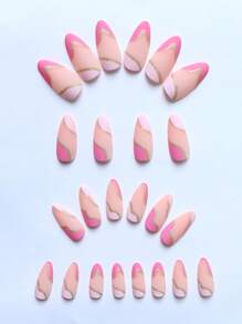 24Pcs Long Stiletto False Nails Wave Peals Decorated Wearable French Fake Nails Press On Nails Leopard Print Almond Manicure Tip Nail Supplies Nails