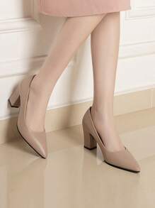 Zapatos de tacón alto con punta puntiaguda y tacón grueso para mujer, estilo coreano, cola de fecha de trabajo elegante y a la moda - Albaricoque - Ver 5