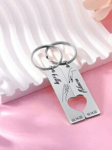 1 Set Custom Name Keychain For Women Men Stainless Steel Engraved Key Ring, Unique Nameplate Romantic Couple Keychain Jewelry, Valentine's Day Commemorative Confession Gift For Men And Women Engraved, Stainless Fashionable,Vintage,Contracted,Stylish