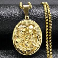 不锈钢耶稣吊坠项链 男士金色嘻哈链项链首饰