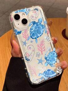 Summer Phone Case 1pc Fashionable Transparent Phone Case With Colorful Painting Of Marine Life Elements Such As Turtles, Coral, Seashells, Shock-Proof TPU Material