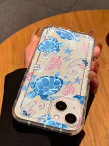 Summer Phone Case 1pc Fashionable Transparent Phone Case With Colorful Painting Of Marine Life Elements Such As Turtles, Coral, Seashells, Shock-Proof TPU Material