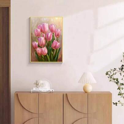 1 pieza Pintura de diamantes DIY, diseño de tulipán floral, pintura completa, decoración del hogar, 11.8*15.7in