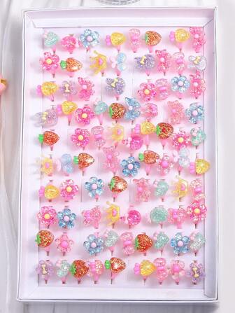 15pcs/Set Assorted Cute & Sparkly Children's Rings, Fashion Finger Decor Accessories Toy For Girls