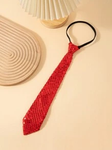 1pc 35cm Sequin Zipper Tie, Adjustable Unisex Student Shiny Tie For Daily Wear, Party, Performance, School Uniform, Holiday Show