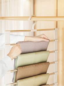 1pc Space-Saving Foldable Pants Rack Multi-Functional Pants Hanger Ladder Hanging Pants Folding Pants Hanger Stainless Steel Pants Hanging Pants Clip Multi-Layer Non-Marking Storage Hanging Pants Changeableness Steel Trouser Organizer, Suitable For Jeans, Leggings And Pants Dress Pants Shoes Jeans Boots Skirt,Spring,Minimalist,Summer Tops