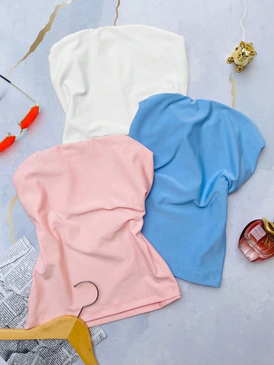 KIT 03 Women's Strapless Blouse, Plain, Basic, Suplex, Double Lining - trắng - Xem 1