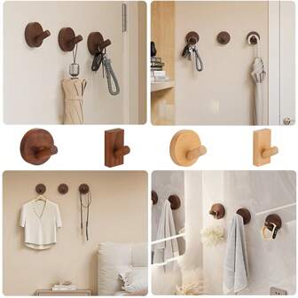 Natural Walnut Wood Wall Mounted Coat Rack, Simple Minimalist Wall And Door Hanger For Hanging Coats, Towels, Bags, Hats, Jewelry Storage, Tabletop Decor, Easy To Install