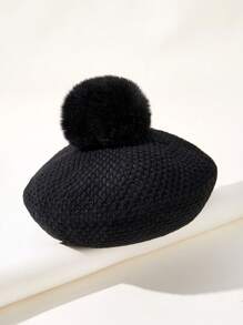 1Pc Cute Solid Color Women's Knitted Fur Ball Berets,For Daily Wear Casual Winter Warm Hats - A - View 7