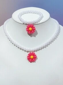 8pcs/Set Girls' Pearl Flower Pendant Necklace & Beaded Bracelet Set, Ideal For Festival Party Birthday Gifts And Girls' Accessories - Multicolor - View 6