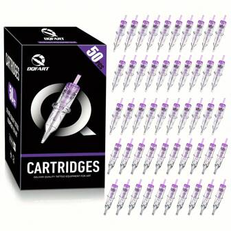  10/50 unidades DQFART Cartucho de tinta de aguja de tatuaje púrpura, aguja de tatuaje de modelos mixtos para sombra y línea, adecuado para artistas de tatuajes y principiantes de tatuajes