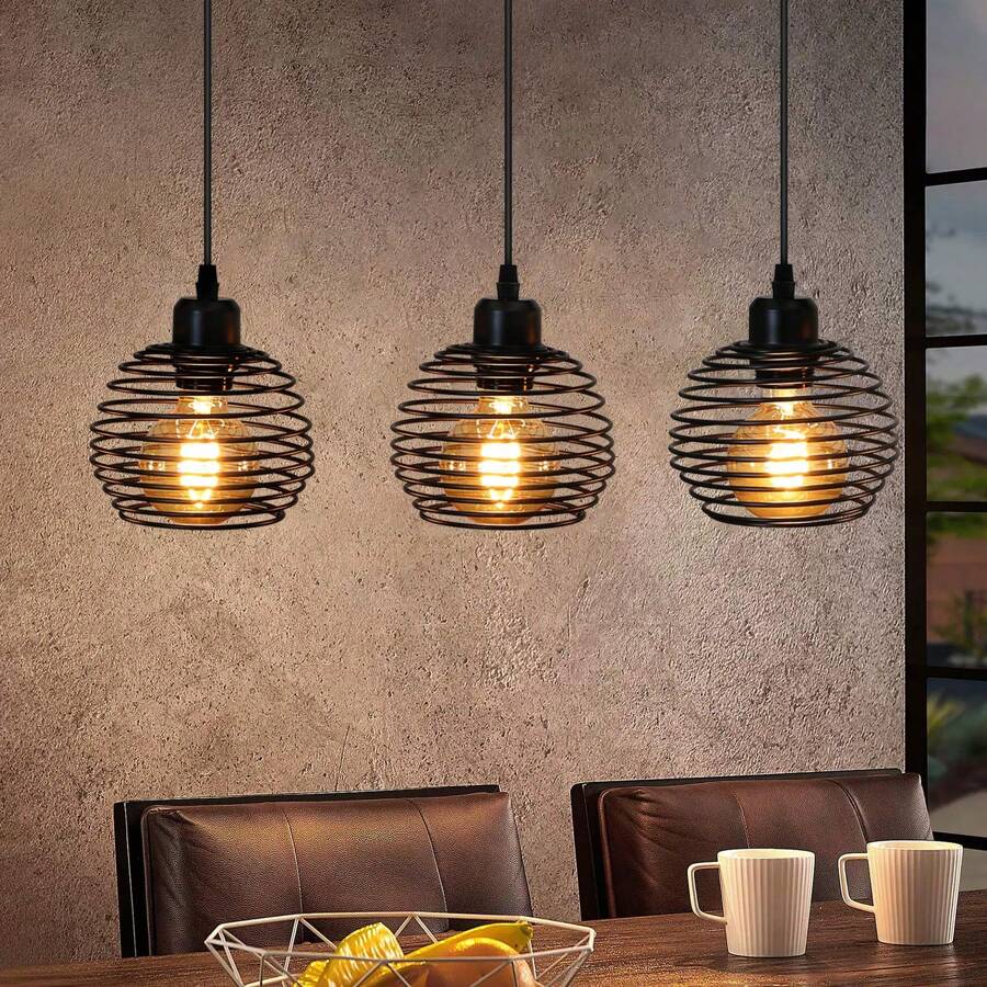 ZMH Pendant Light Dining Table Hanging Lamp Vintage: Black Dining Table Lamp E27 Dining Room Lamp Retro Kitchen Industrial Hanging Light Metal Pendant Lamp For Dining Room Living Room Study Restaurant Office