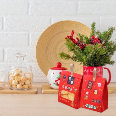 10 piezas Mini bolsas de regalo con diseño afortunado para el Año Nuevo Chino 2025 - Perfectas para chocolates, dulces y aperitivos - Incluye asas para llevar - Ideal para fiestas de Año Nuevo Lunar