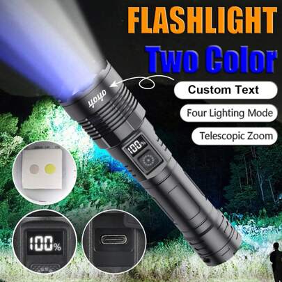 1 peça lanterna LED potente com fonte de luz dupla, recarregável, tipo C, branca e UV, 4 modos de iluminação, para pesca ao ar livre, acampamento, como presente para homens, pai e filho, acessórios de acampamento