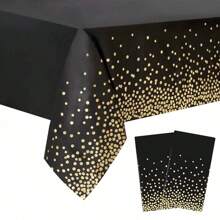 1/2/4 piezas Manteles de plástico con lunares negros y dorados, manteles descartables rectangulares de acento para fiesta de cumpleaños, graduación, restaurante, decoración de boda