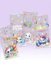 4pcs Easter Holiday Gift Bags OPP Plain Bags With Rabbit & Eggs Pattern, Candy Gifts Baking Packaging Bags Easter Easter Decorations Easter Decor Easter Gifts Easter Bags