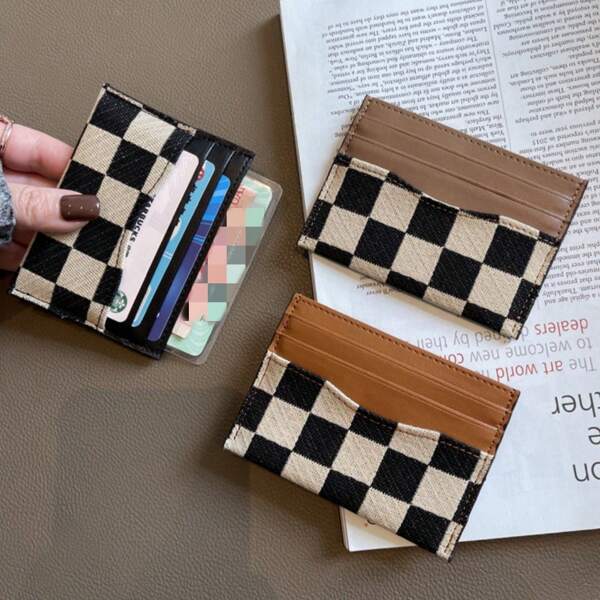 Checkered One-Piece Slim Premium Canvas Chic High-End New Fashion Card Case Gifts For Card Holder Wallet Business Card Holder Credit Card Holder Women For Women Mini Wallet Card Wallet