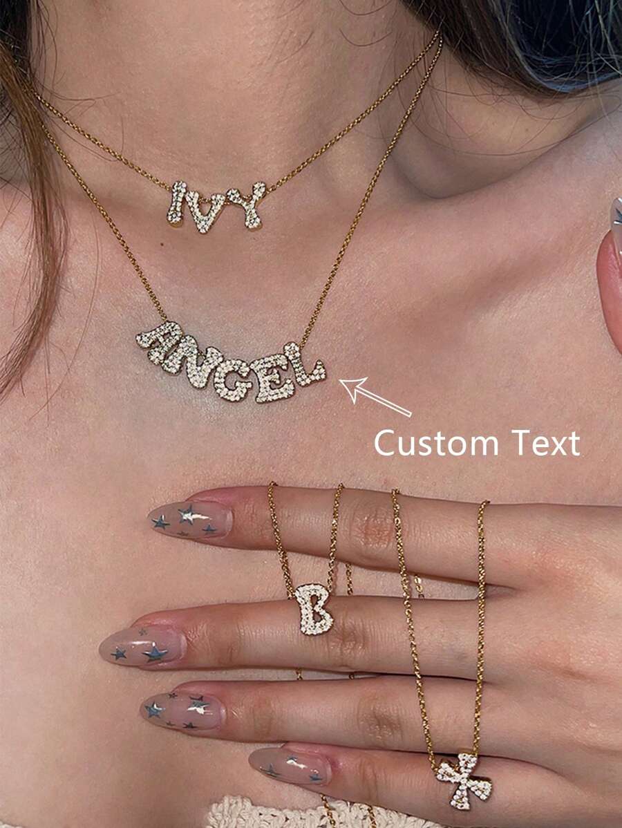 1 件奢华全冰晶方晶锆石首字母 DIY 项链，定制简约字母个性化不锈钢首字母吊坠项链，适合女士、妈妈、母亲礼物、时尚、简约、休闲、复古风格、独特，适合女朋友、妈妈、家人、朋友、女儿、周年纪念、情人节、母亲节、生日、毕业典礼、日常穿着、婚礼、舞会