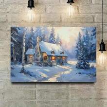 Winter Snow Scene Canvas Wall Art Winter Snow Covered House Wall Art Poster Christmas Wall Decor Winter Country Wood House Painting Poster Winter Home Decor Wall Art Living Room Bedroom Apartment