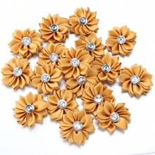 20pcs/Pack 4cm Rhinestone Satin Lotus Flower, Handmade DIY Clothing Shoes Hats Bags Corsages Hairclips, Gift Box Packaging Supplies