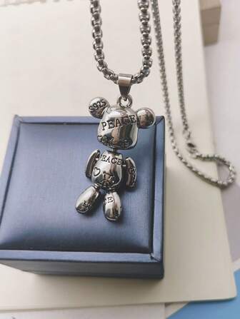 男士1入組反戰和和平熊中性嘻哈長款吊墜項鍊,適用於首飾類禮品和派對