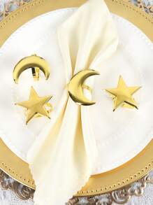 2/4/6 Stück, Stern Mond Servietten-Ring Kombinationsset, Al-Adha Servietten-Clips zum Dekorieren des Esstisches, goldener Mond Serviettenhalter