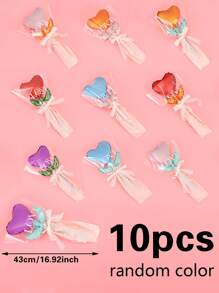 10 个/包随机颜色心形气球花束装饰适用于母亲节、婚礼、告白日、单身派对、新年、生日派对 - 彩色 - 查看 10