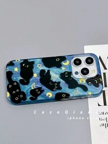 时尚新款双层可爱小黑猫卡通手机壳适用于 iPhone 15、15 Pro Max、14 Pro、13、12 - 硅胶柔软全覆盖保护壳，女款时尚 - 彩色 - 查看 3