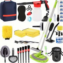 42Pcs Car Wash Detailing Kit Cleaning Kits With Foam Gun Sprayer Wash Brush With Long Handle Collapsible Bucket Large Wash Mitt Towels - Black - View 1