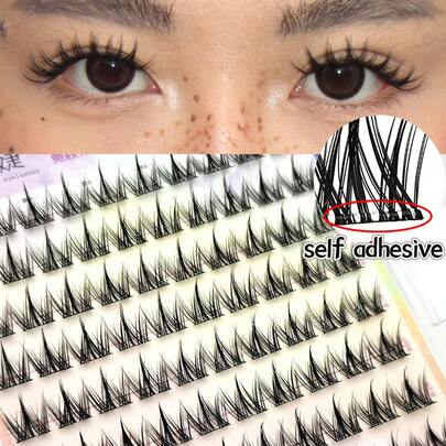 100pcs Natural Looking Soft Eyelashes Without Glue For Beginners, Cute Cartoon Pet Eyelashes Three-Part Segmented C-Curl False Eyelasheslash Clusters,Eyelash Clusters,Individual Eyelashes,Lashes,Fake Lashes