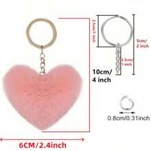 52 Stücke Herzförmiger Flauschiger Bommel Schlüsselanhänger Set, DIY Bastelset beinhaltet 12 Stücke Fellbälle, 20 Stücke Metallringe und 20 Stücke Schlüsselanhänger, ideal als Schlüsselanhänger für Frauen, Taschenanhänger, Valentinstag Geschenk, Autoaccessoires, Schule