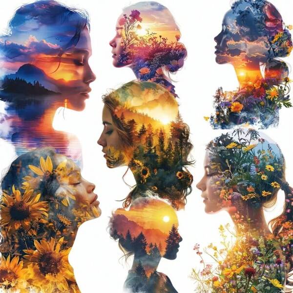 16pcs Colorful Paper 4cm Portrait Shadow Self-Adhesive Scrapbooking Stickers,School Supplies,Back To School