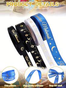 1 cuộn ruy băng satin 5 thước Anh (5 yard) dùng cho lễ Eid Mubarak, ruy băng Ramadan màu đen, xanh dương, trắng, họa tiết trăng sao, thích hợp cho các bữa tiệc Hồi giáo, gói quà, làm đồ thủ công. - Nhiều màu - Xem 2