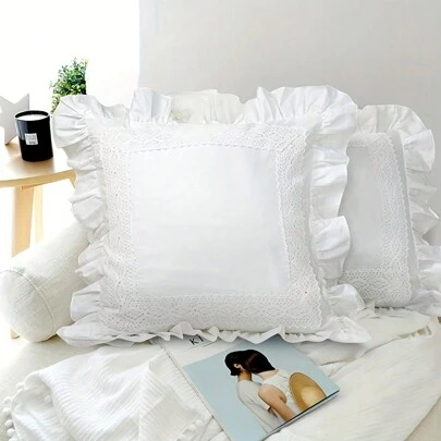 1 件荷叶边蕾丝枕套，不含枕芯，舒适的绒面枕套适合卧室、客厅和沙发