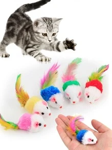 Interaktywne zabawki dla kotów, w kształcie piór i pluszowej myszy, odpowiednie do zabawy i dbania o zdrowie zębów kociąt