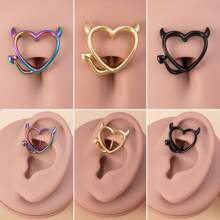 1pc Stainless Steel Demon Heart Shaped Belly Button Ring, Cartilage/Daith/Rook/Helix Stud Body Piercing Jewelry - Multicolor - View 4