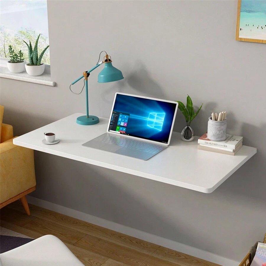 60*30cm Wall Mounted Folding Table, Floating Desk, Wall Folding Desk For Small Spaces, Wall Folding Table, Functional Hanging Desk, Dining Table, For Home Office, Study Room - trắng - Xem 1