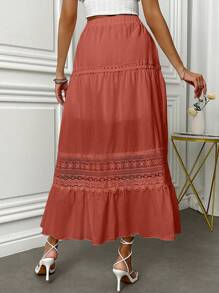 Fresh Viscose Skirt With Em Lese Details - Rust Brown - View 4